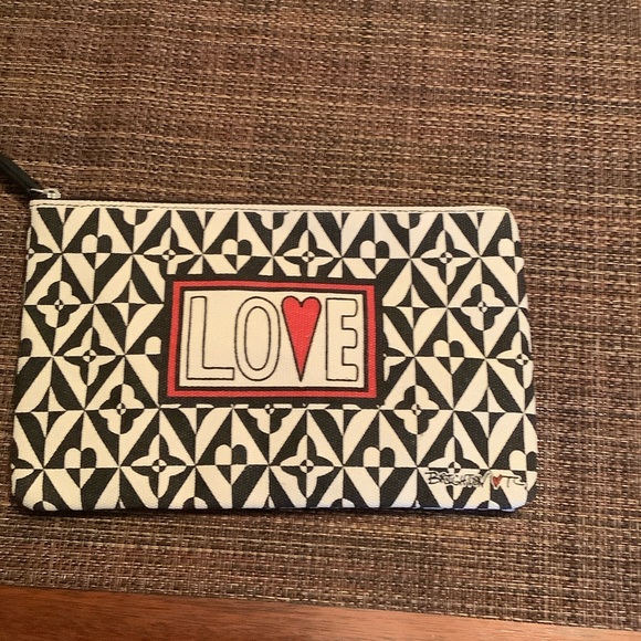 Brighton Handbags - Brighton Black and White Clutch with Red Heart Accent